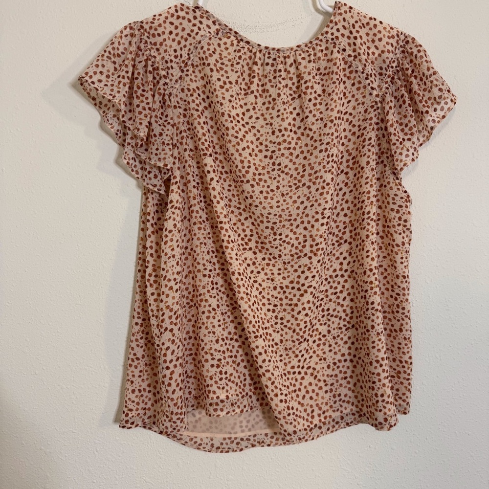 Joie Flutter Sleeve Polka Dot Split Neck Blouse - image 4